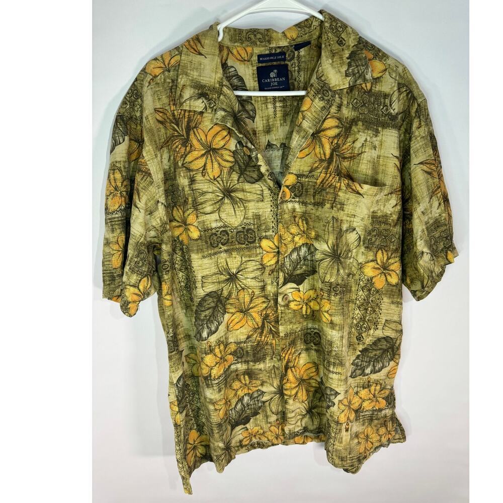 Caribbean Joe Washable Silk Short Sleeve Men's Size XL Tropical Floral Shirt